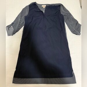 LOFT Navy and Cream Striped Satin Dress
